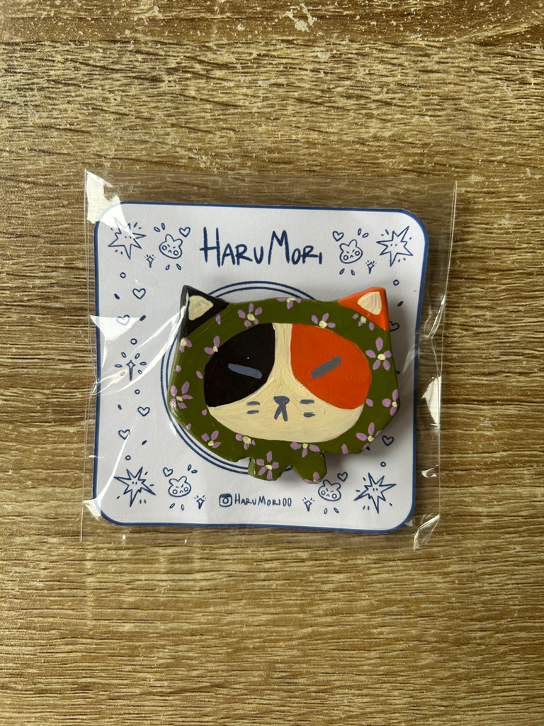 Handmade Animal Magnets - Chat Calico Vert