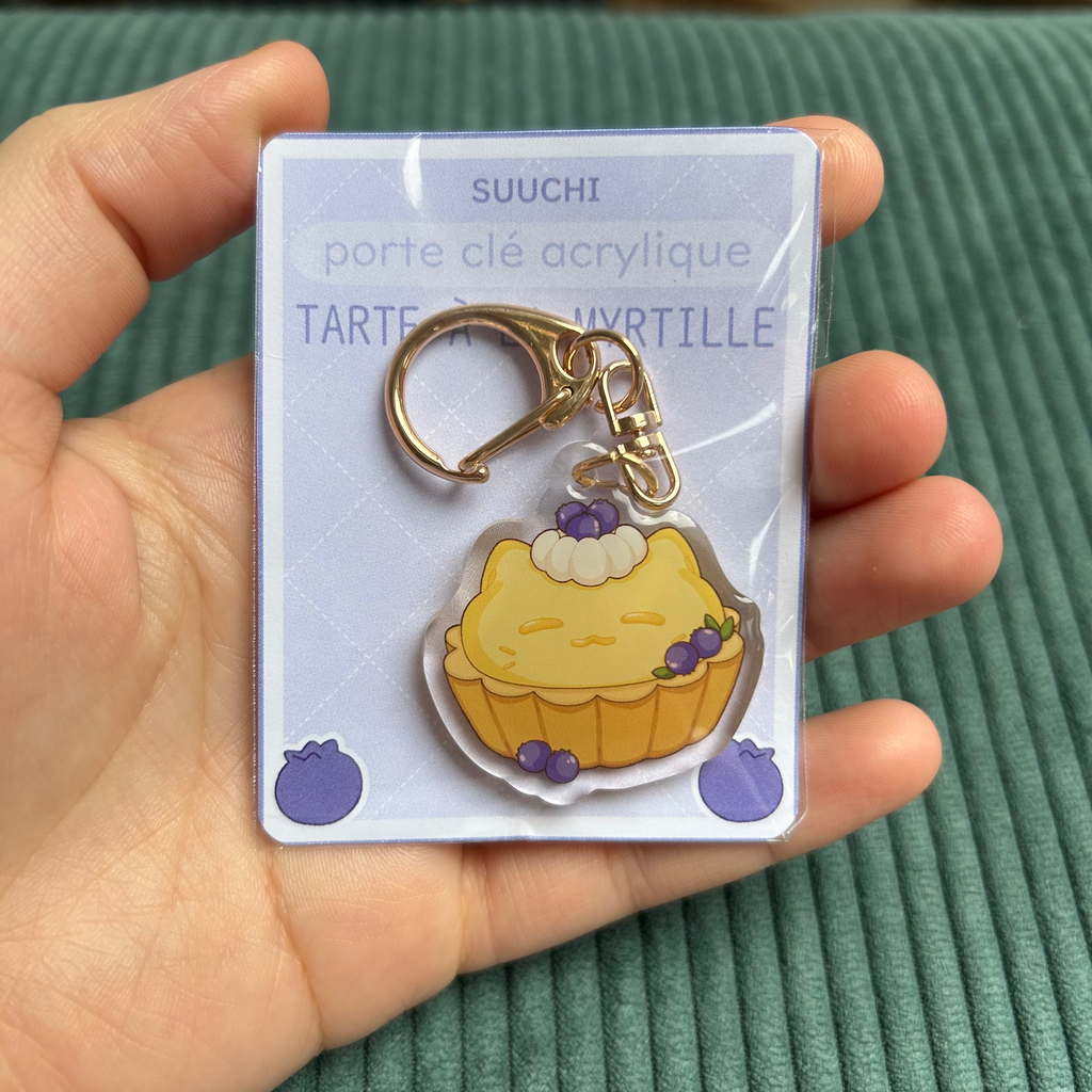 Porte clés tarte chat à la myrtille