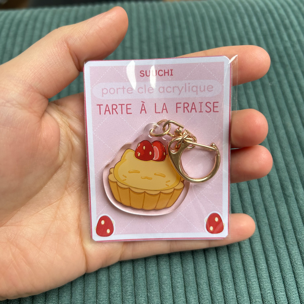 Porte clés tarte chat à la fraise