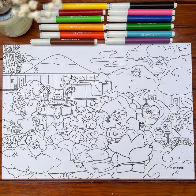 Affiche A4 - Onsen Party Coloriage