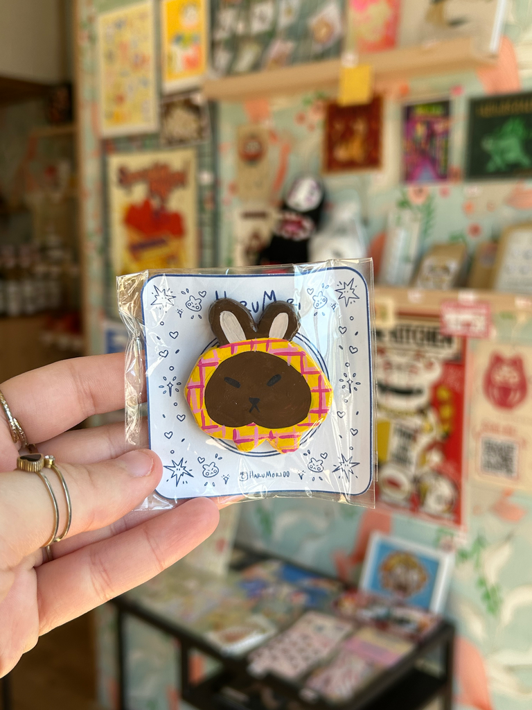Handmade Animal Magnets - Lapin marron - bandeau jaune