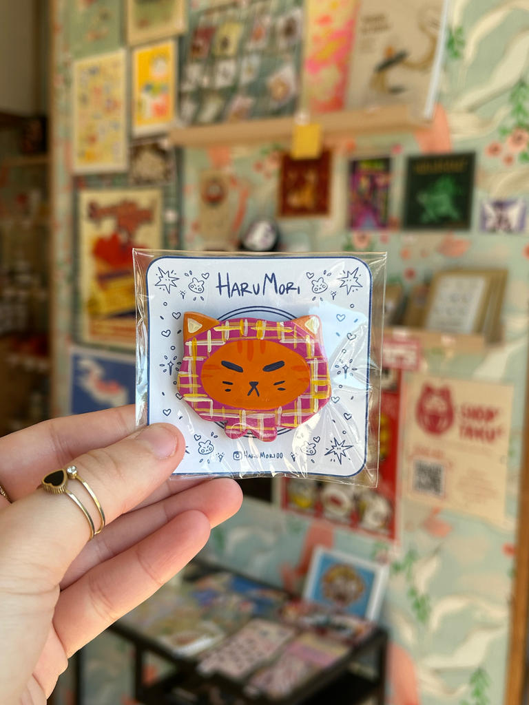 Handmade Animal Magnets - Chat roux - bandeau rose