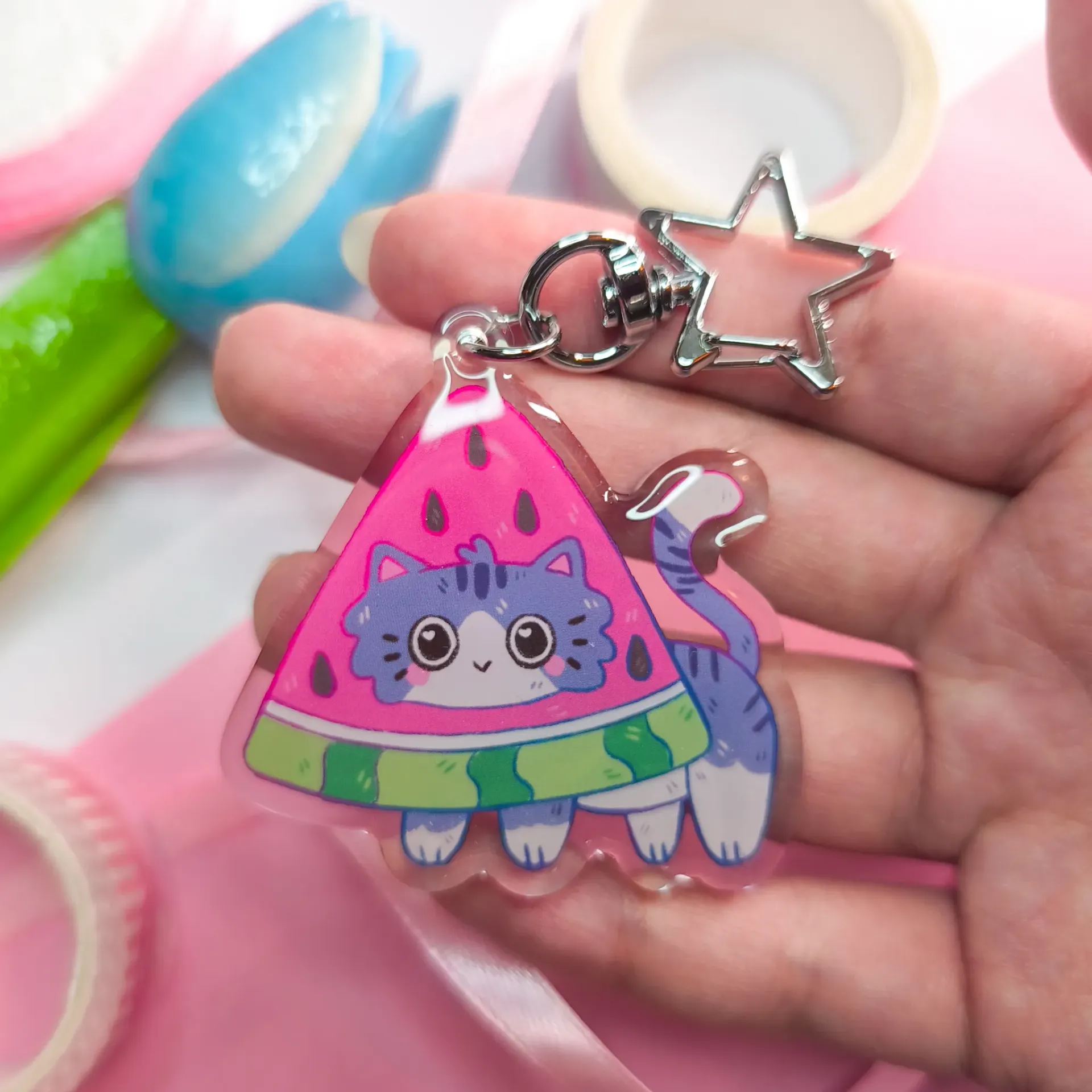 Porte-clés - Chat Pastèque