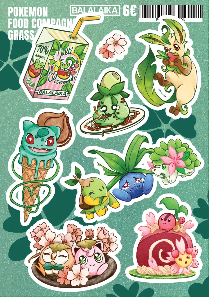 Planche de stickers Pokémon Plante - Balalaïka