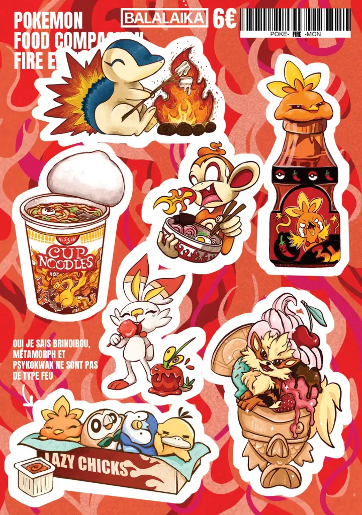 Planche de stickers Pokémon Feu - Balalaïka