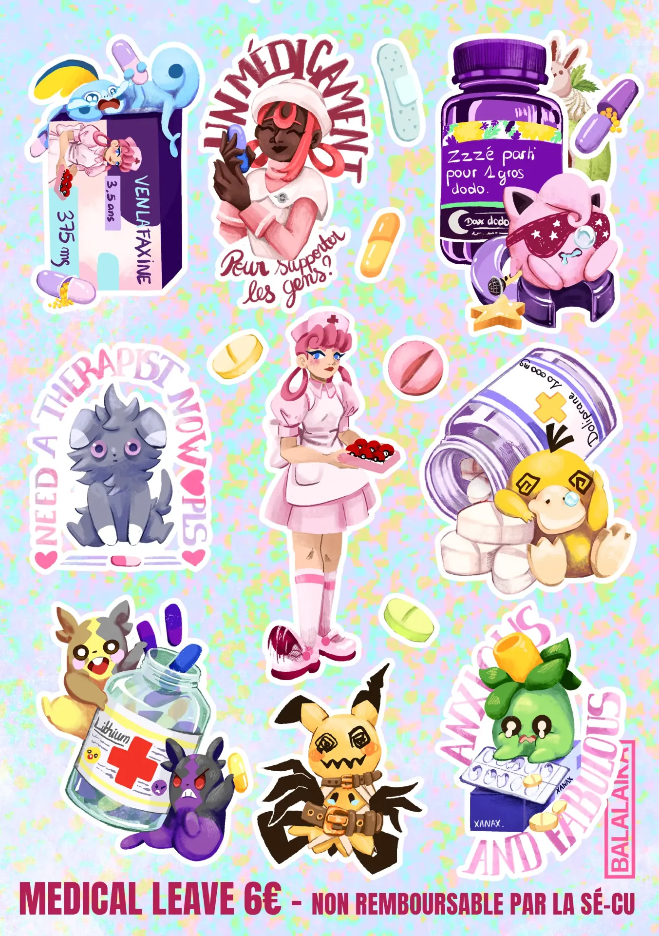 Planche de stickers Pokémon Medical Leave - Balalaïka